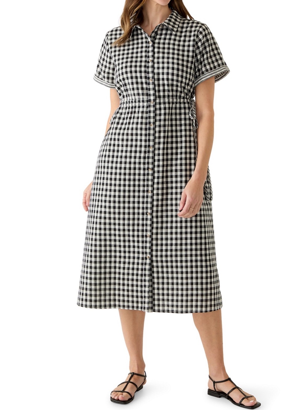 Wonderly Black & White Gingham Button-Front Midi Dress